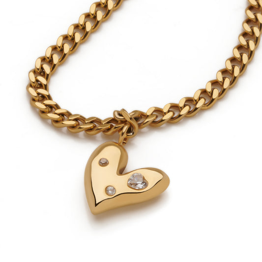 Sparkling Heart Curb Necklace