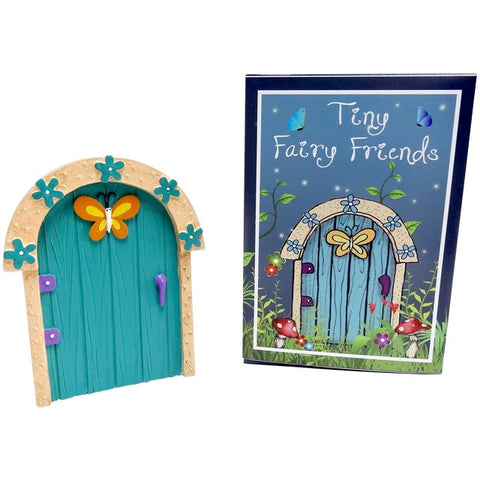 Turquoise Fairy Door With Orange Butterfly