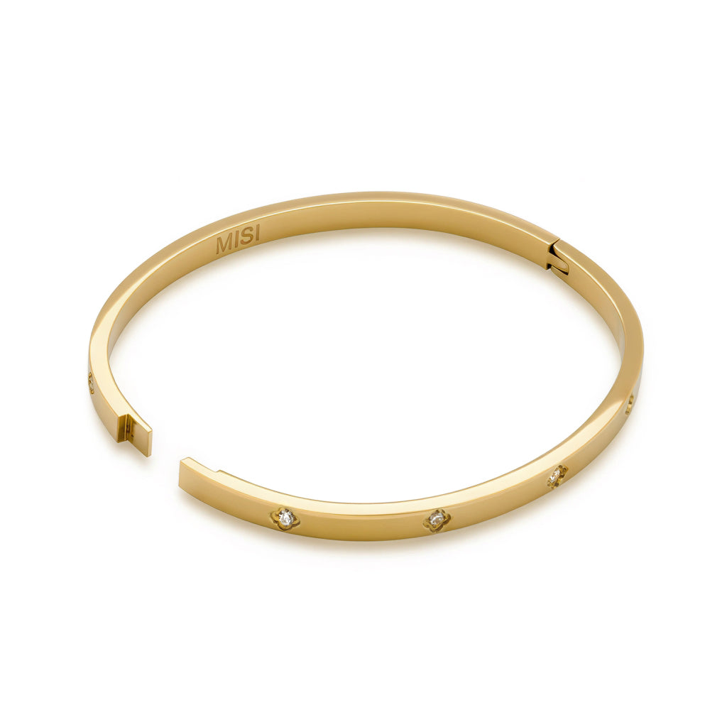 Sparkling Clover Bangle (Gold)