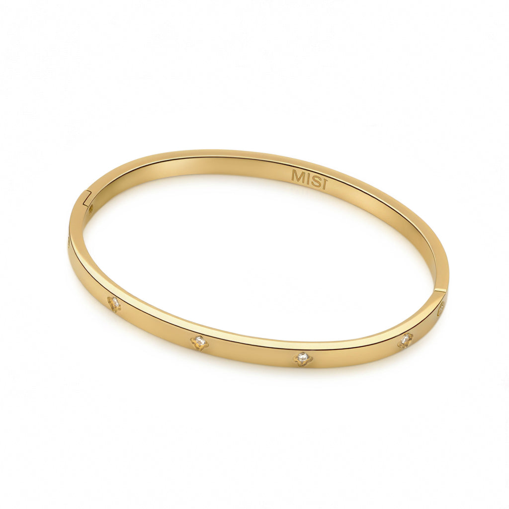 Sparkling Clover Bangle (Gold)