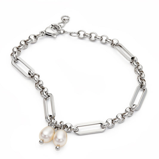 Paperclip Pearl Bracelet (Platinum)
