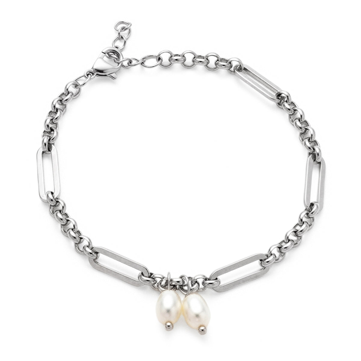 Paperclip Pearl Bracelet (Platinum)